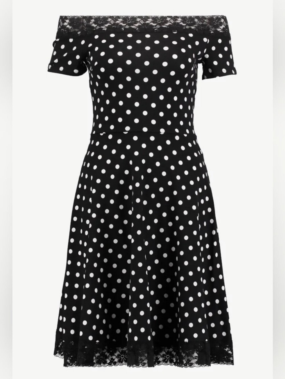 Black and White Polka Dot Off-Shoulder Dress